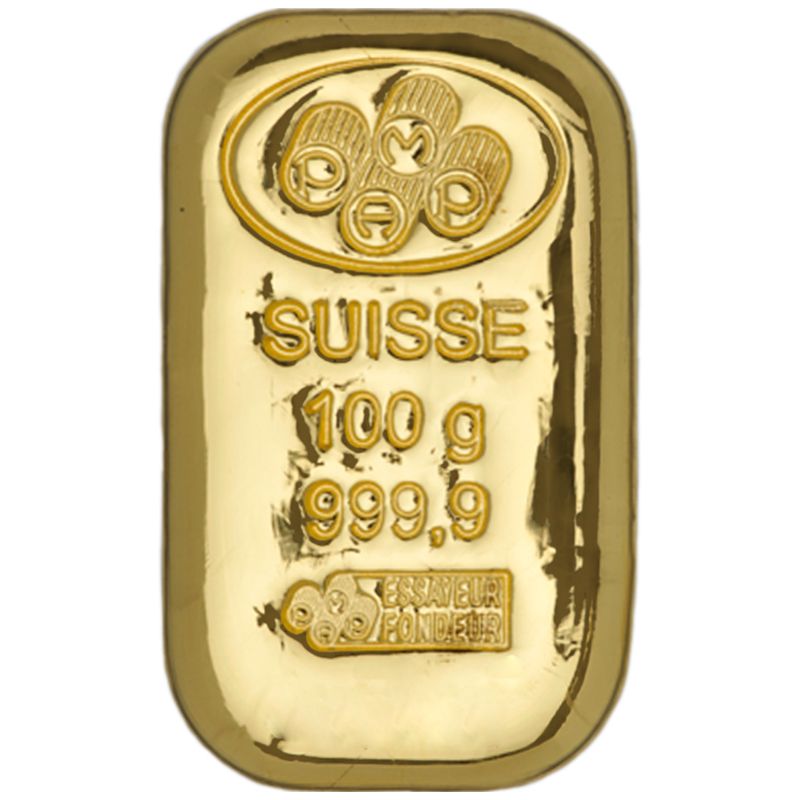 Pamp Suisse 100 gram Gold Cast Bar Buy Pamp Suisse Gold Bars Online at the Lowest Price Gold bars are a highly collectible item for both collectors and investors and are available in a multitude of varieties. This pristine 100g gold bar, manufactured by the renowned precious metal refining company – PAMP Suisse, is a highly sought after product among precious metal collectors. Superior purity and finish, as well as accurate weights contribute to the popularity of this 100 gram PAMP Suisse Gold Bar. PAMP Suisse was founded in 1977, in Ticino, Switzerland. PAMP stands for ‘Produits Artistiques Métaux Précieux’, which roughly translates to ‘Artistic Products Precious Metals’. It originally started as a minting facility and has grown to offer virtually every service related to precious metals, including the collection of doré (a semi-pure alloy of gold and silver) from the mines, assaying, hedging and delivery of bars around the globe. Gold Bars are either cast or mint and the PAMP Suisse Gold Bar is cast into shape; i.e. molten gold is poured into a mold and once the gold is soft, the engraving is imprinted on the bar. Although this process does not produce finely finished edges and shapes like mint bars, gold bars that are created using cast techniques are highly desired due to the rarity of these bars. This PAMP Suisse gold bar contains 100 grams (3.215 oz.) of 0.9999 pure AU (gold) and each bar is cast individually with the utmost care. These bars are eligible for use in precious metal IRAs (Individual Retirement Accounts) too, hence making them prized from an investment standpoint. Every bar bears the PAMP Suisse logo – consisting of the letters ‘PAMP’ enclosed by 4 circular tubes, at the top. This is followed by the word ‘Suisse’, under which the weight, purity and metal content of the bar are engraved. These bars have a rough and unrefined appearance, unlike mint bars; this enhances the visual appeal of the bar, giving it a natural and antiquated look which is valuable to collectors all over the world.