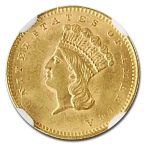 1856 $1 Indian Head Gold Dollar Slanted 5 MS-61 NGC