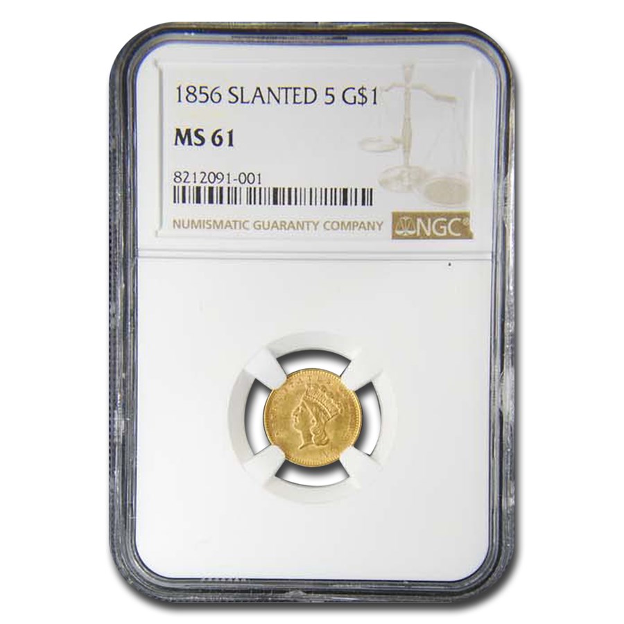 1856 $1 Indian Head Gold Dollar Slanted 5 MS-61 NGC