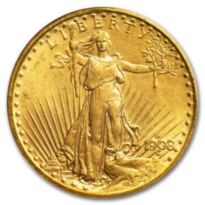 1908-D $20 St Gaudens Gold Double Eagle No Motto MS-65 PCGS