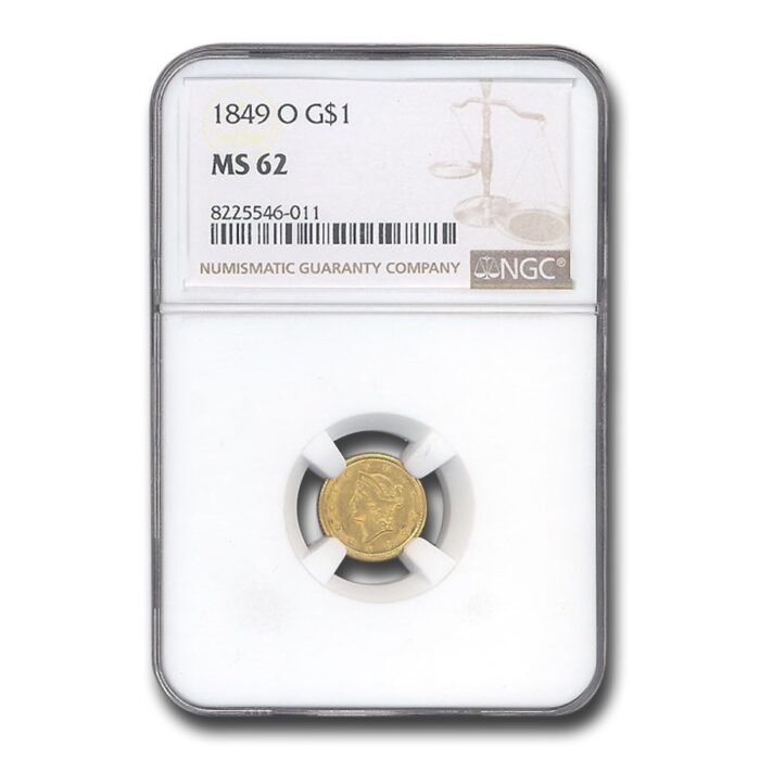 1849-O $1 Liberty Head Gold MS-62 NGC