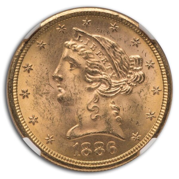 1886-S $5 Liberty Gold Half Eagle MS-64 NGC CAC