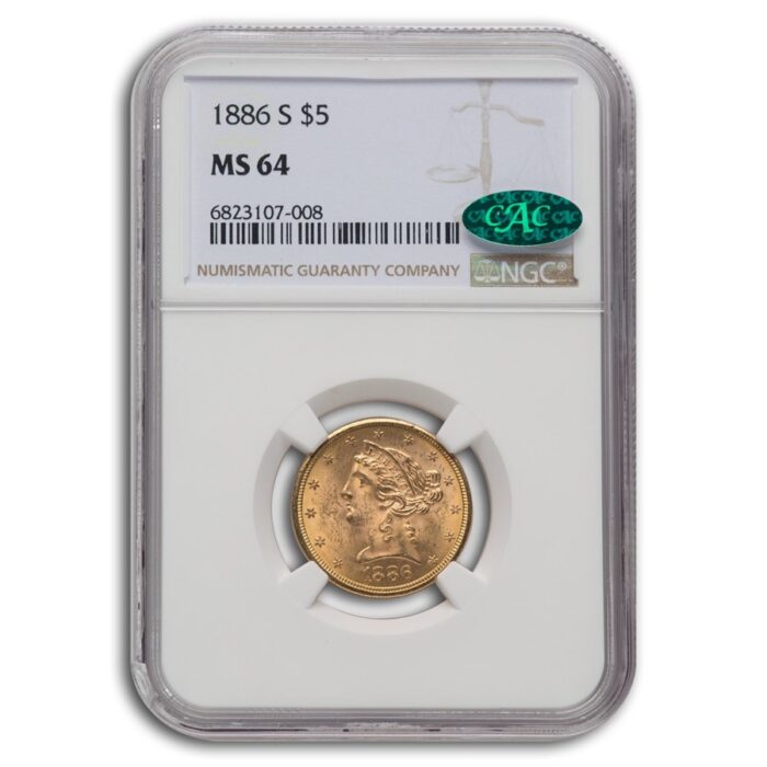 1886-S $5 Liberty Gold Half Eagle MS-64 NGC CAC