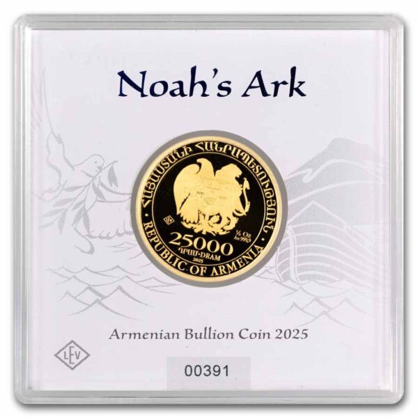 2025 Armenia 1/2 oz Gold 25,000 Dram Noah's Ark BU